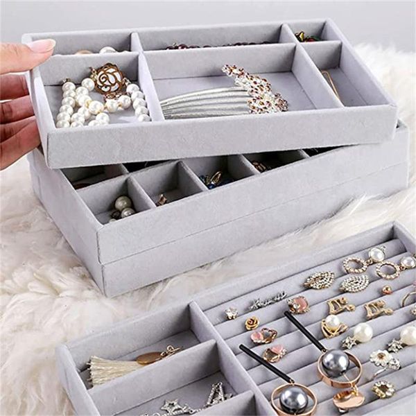 

fashion portable velvet jewelry ring display organizer box tray holder earring storage case showcase boxes & bins