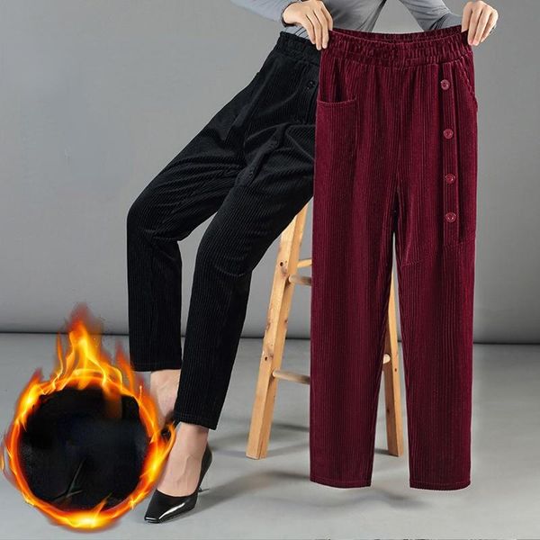 

women's pants & capris plus size winter women autumn warm velvet harem vintage button high waist loose casual corduroy mom's trous, Black;white