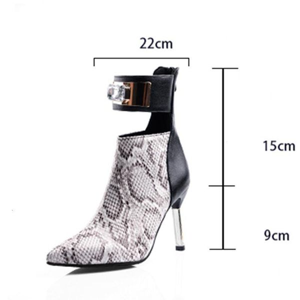 

boots simloveyo spring autumn brand pointed toe thin high heel crystal buckle strap snakeskin booties zipper szie 48 zapato b14561 akoh, Black