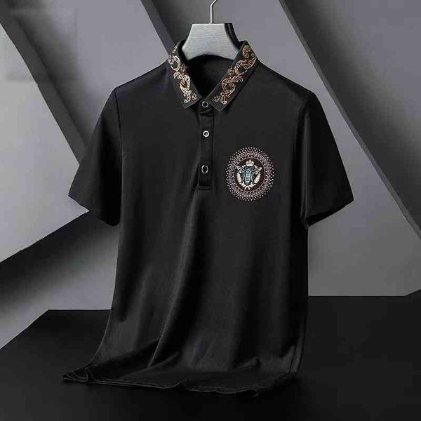 

men's short sved embroidered polo european and american luxury fashion bee shirt, diamond printing, White;black