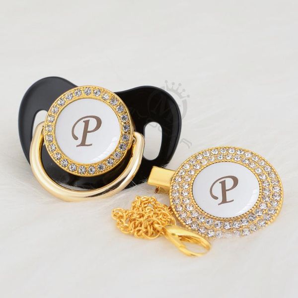 

pacifiers# miyocar name initial letter p elegant silver white bling pacifier and clip bpa dummy unique design lp-w