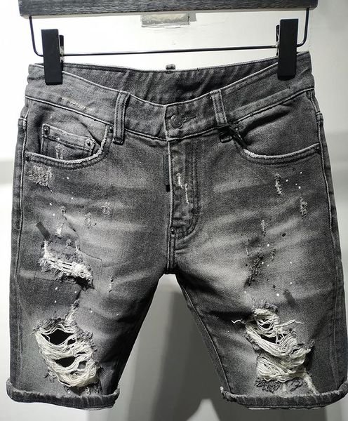

men's jeans italy brand summer style mens slim short men denim trousers zipper stripe black hole shorts for 8164, Blue