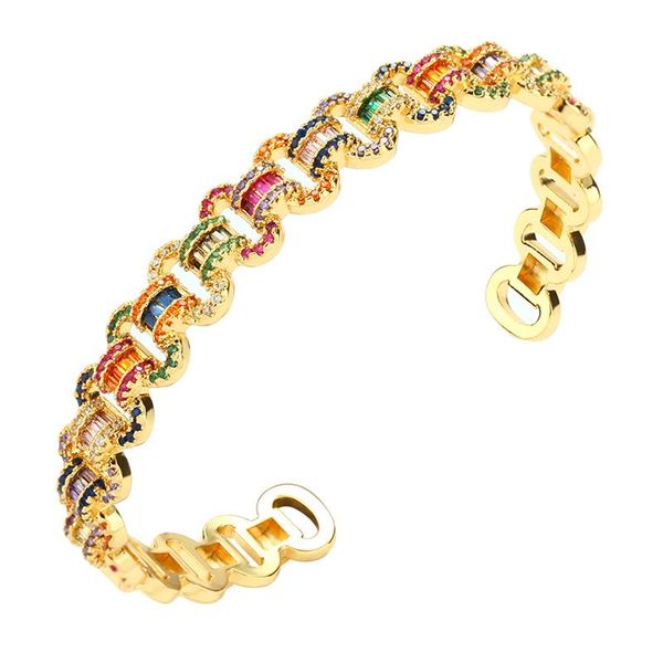 

bangle fasion women gold classic bracelets bangles jewelry cz colorful zircon bracelet concise crystal gift femme, Black