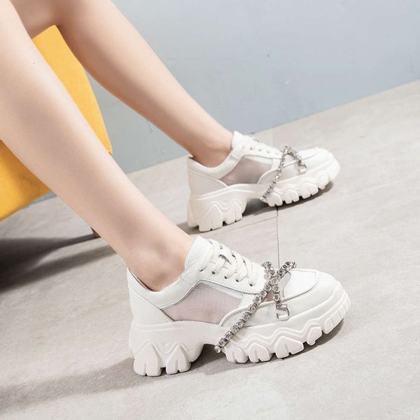 

casual shoes european products 2021 spring summer autumn new diamond leather mesh muffin sports dad shoes women's fashion, Black