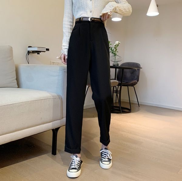 

capris ytx088 draping suit women's breeches on a straight line spring fall high waist pants, Black;white