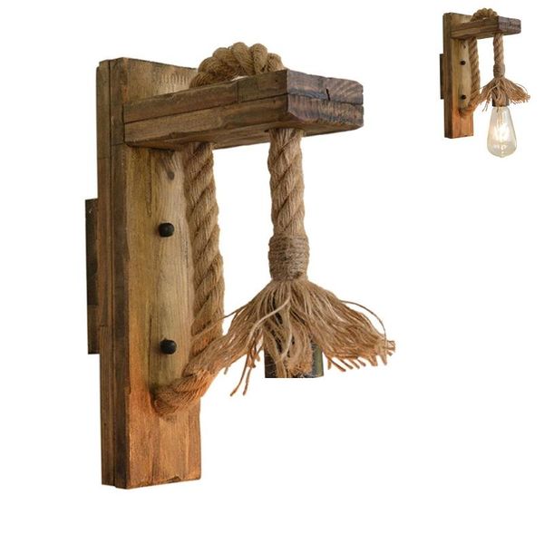 

american style pastoral rope vintage wooden wall lamp(without bulb) lamp