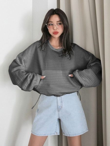 

dazy kangaroo pocket drawstring hem oversized sweatshirt l6ty#, White;black