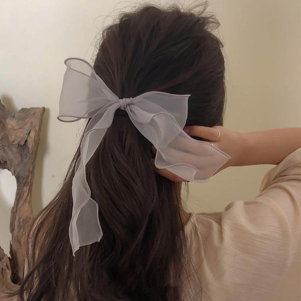 

bowknot hair scrunchie soft organza streamers ponytail elastic ties rope women ribbon girls sweet accessories