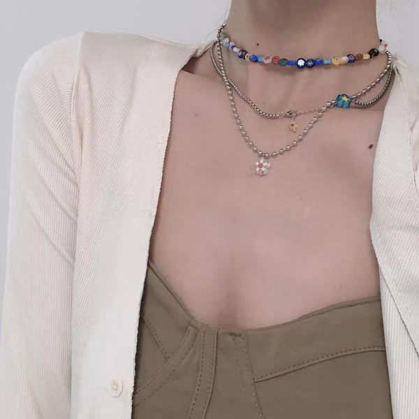 

pendant necklaces korean fashion style chains necklace colorful flower for women girlfriend engagement party gift jewelry choker, Silver