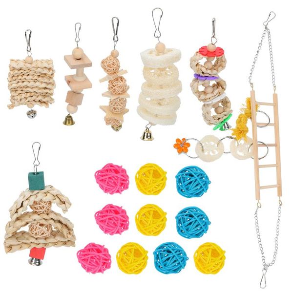 

other bird supplies 17pcs parrot cage playing wooden biting pet supply