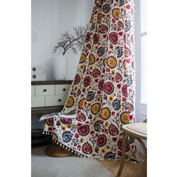 

curtain & drapes bohemia sunflower print cotton linen curtains with lace for living room bedroom kitchen window short readymade