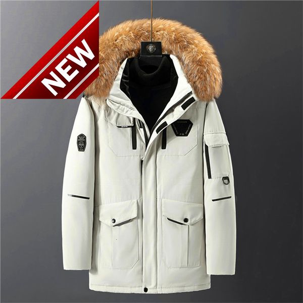 

down parkas snow jacket men winter white duck thicken coat fur hooded thick warm windbreaker, Black