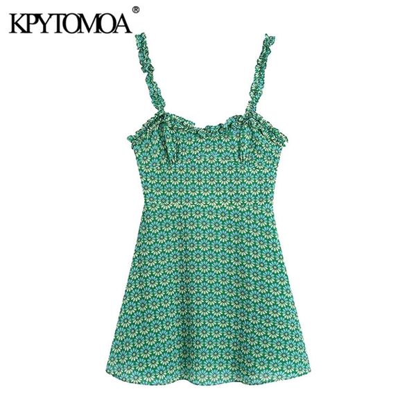 

women chic fashion floral print ruffled mini dress vintage black elastic with lining straps female dresses mujer 210421, Black;gray