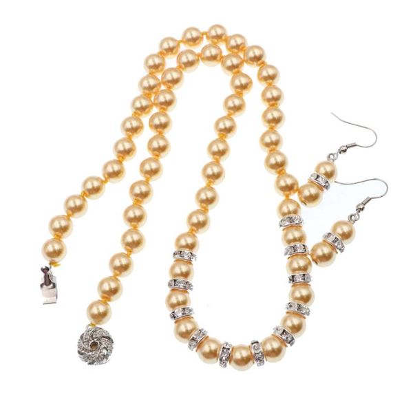 

earrings & necklace delicate glass pearl shell round beads jewelry set strand sets for women wedding party gifts accessories b119, Silver