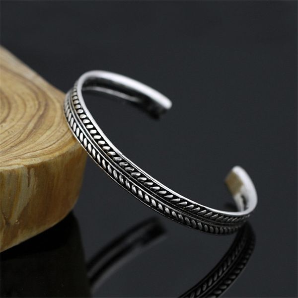 

silver color vintage leaves pattern open bracelet bangle for women men, White