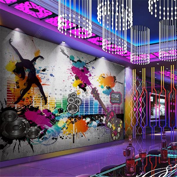 

wallpapers modern american city painted music guitar ktv industrial decoration bar background wall paper mural papel de parede