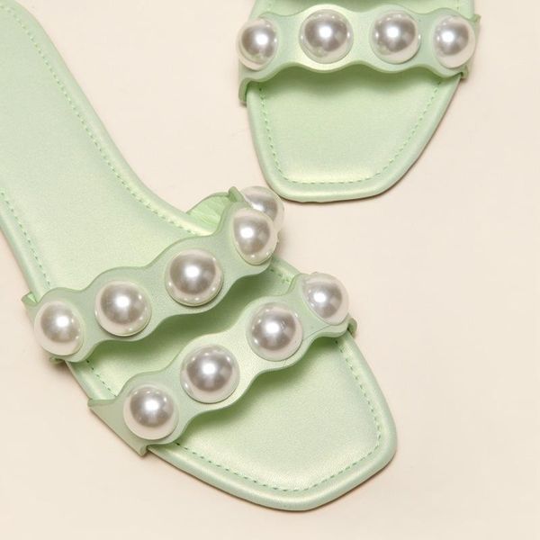 

sandals 2021 women bohemian pearl slippers flat bottom summer open toe ladies shoes chaussure femme, Black