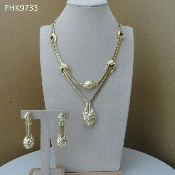 

earrings & necklace yuminglai fhk9733 gold color dubai jewelry sets for women african luxury jewelries italian plated, Silver