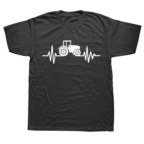 

men's t-shirts tractor heartbeat t-shirt birthday funny graphic fun cotton short sleeve farming farm t shirts o-neck harajuku, White;black