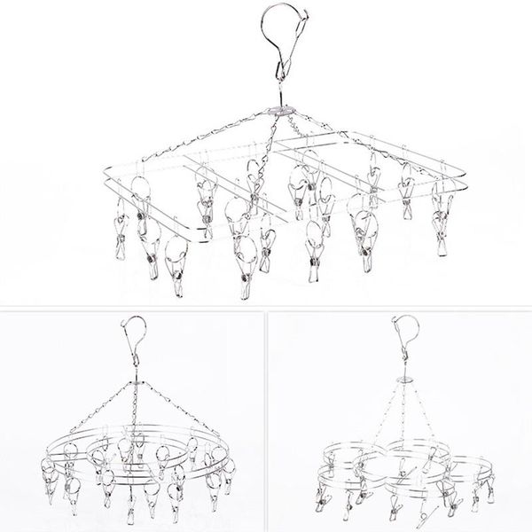 

laundry bags folding swivel hook socks underwear gloves clothes drying rack circular windproof stainless steel 26/30/36 pegs clip