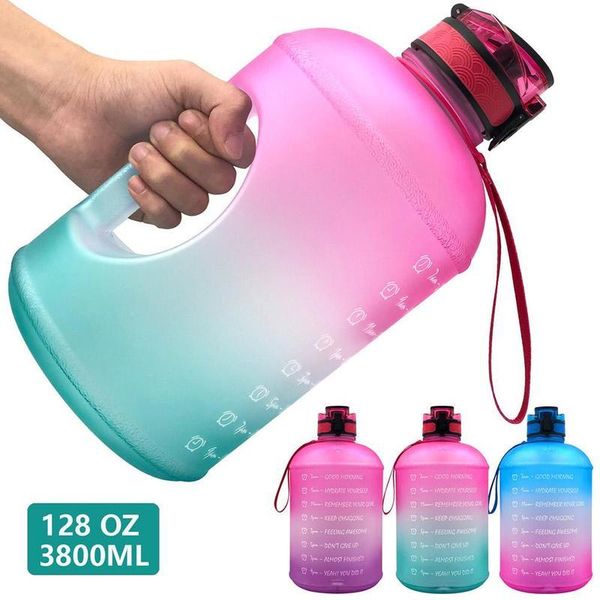 

water bottle sports fitness outdoor camping large capacity 1 gallon portable gradient color cup