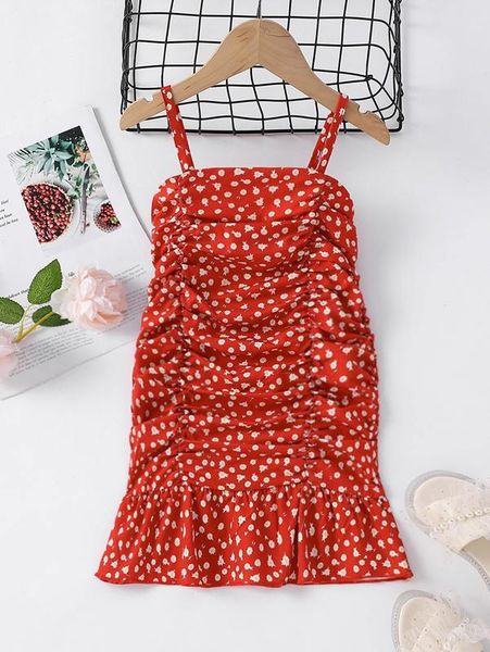 

toddler girls ditsy floral ruched ruffle hem cami dress she, Red;yellow
