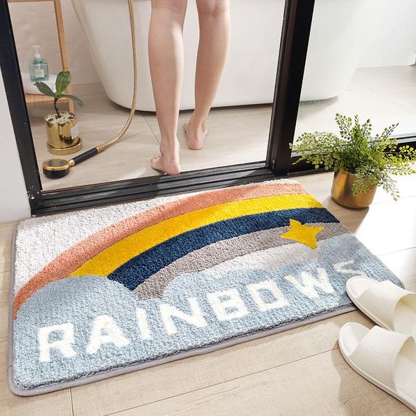 

bath mats bathroom rug modern flocking home door mat carpet household water absorbable non-slip bedroom