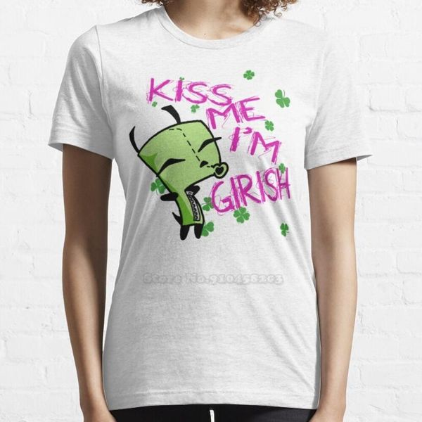 

women's t-shirt kiss me , i' girish ( 2 ) funny printed women t shirt summer style hip hop casual gir invader zim ireland irish, White