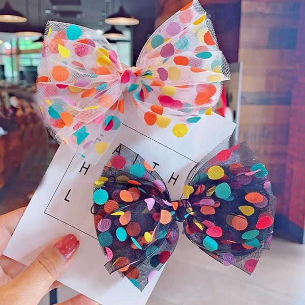 

hair accessories 2021 fashion rainbow color dot mesh bow children's hairclips snap clip bb girl's hairpins kid's side clips, Slivery;white