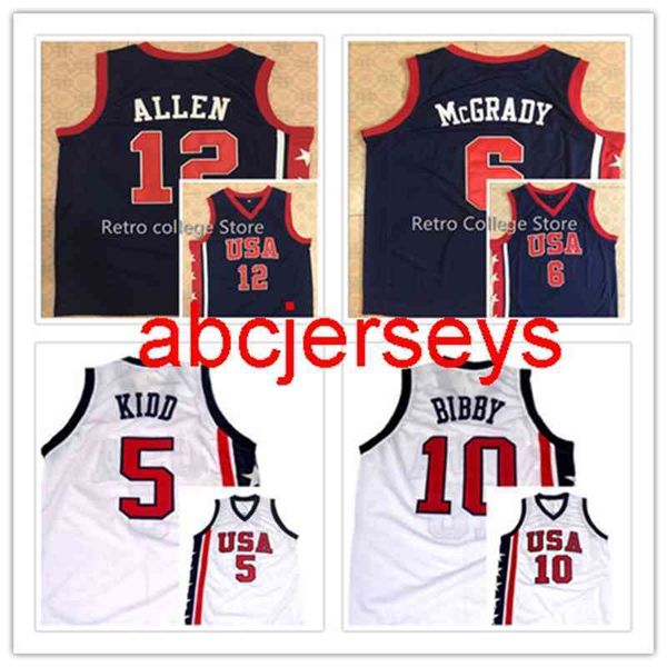 

men women youth stitched embroidery #12 ray allen #6 tracy mcgrady 2004 #5 jason kidd #10 mike bibby 2004 team basketball jersey navy blue n, Black