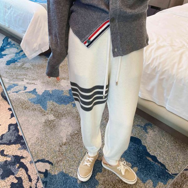 

2021 autumn winter tb new men's and women's casual knitted wool leggings four bar sports pants trend, Black;white