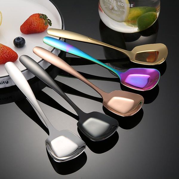 

1pcs creative square head flat spoon stainless steel dessert ice cream coffee teaspoons kitchen tableware spoons