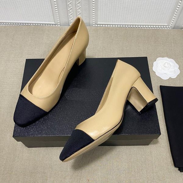 

summer classic color matching leather high heels goat skin insole dress shoes, Black