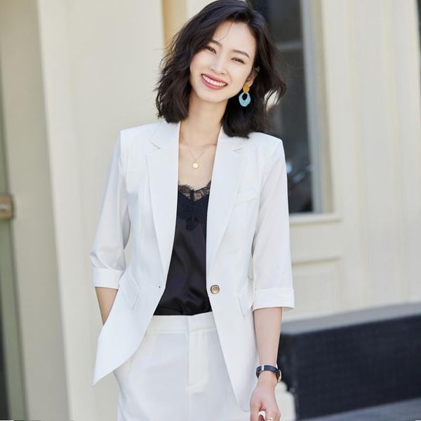 

women's suits & blazers fashion white blazer women jackets half sleeve ladies work wear clothes office uniform styles, White;black