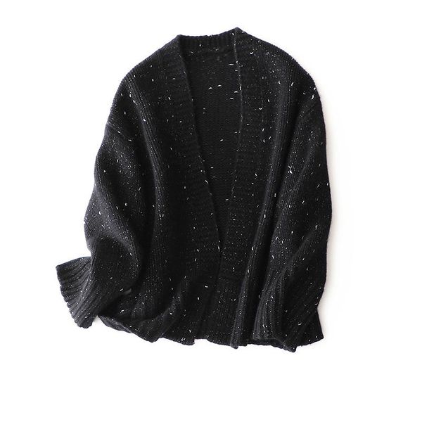 

women's knits & tees shuchan's buttonless v-neck 30%cashmere +70% wool knitted cardigan loose-fitting outer thick sweater jacket, White