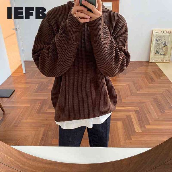 

iefb autumn winter round neck sweater men's korean fashion solid color loose basic loose kintwear vintage clothes oversize y4524 210524, White;black