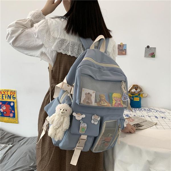 

backpack candy color cute women fashion waterproof buckle badge schoolbag for teen girls student bookbag mochila book case