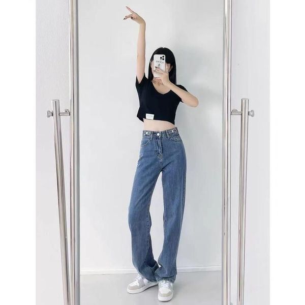 

women's jeans non-real autumn and winter straight loose girl salt sweet cool, Blue