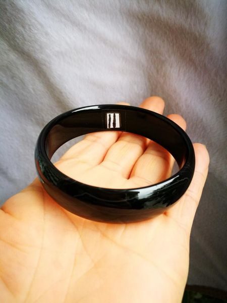 

bangle only genuine asia black natural agate jade bracelet inner size 58mm #11