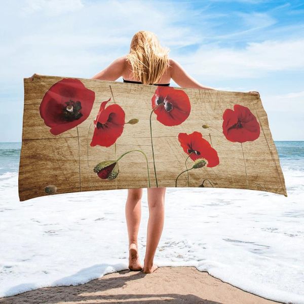 

towel red poppy flower retro bath microfiber beach towels quick-dry for adults yoga mat
