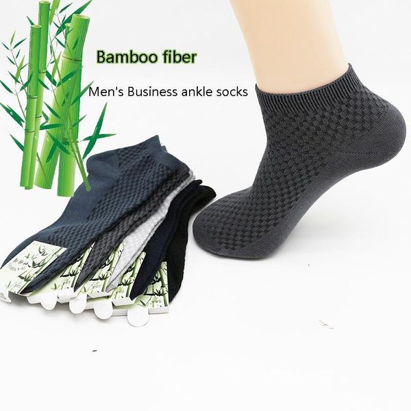

men's socks summer bamboo fiber shallow mouth business ankle casual plaid breathable boat 5 pair, Black