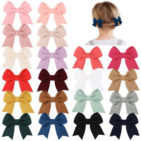 

hair accessories 2pcs/lot cotton solid color bows clip for kids girls bowknot hairpins handmade boutique barrettes headwear, Slivery;white