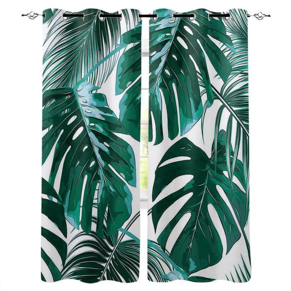 

green tropical jungle plant palm leaves windows curtains living room bedroom kitchen children drapes window treatments curtain &
