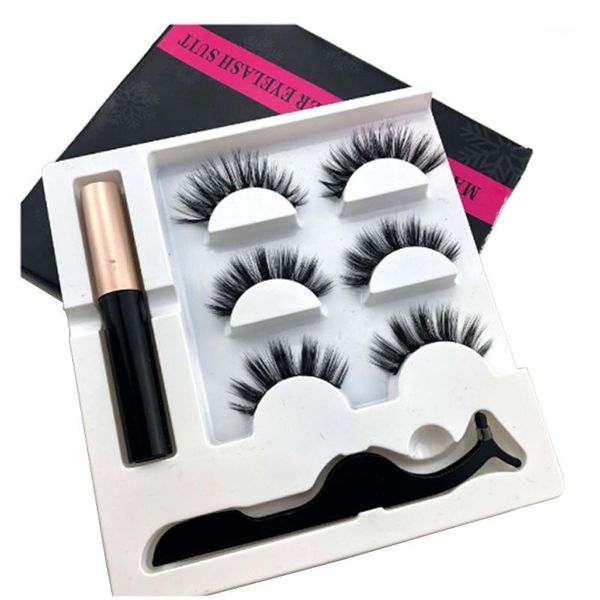 

magnetic liquid eyeliner& 3 pairs 5 false eyelashes & tweezer set waterproof long lasting eyelash extension1