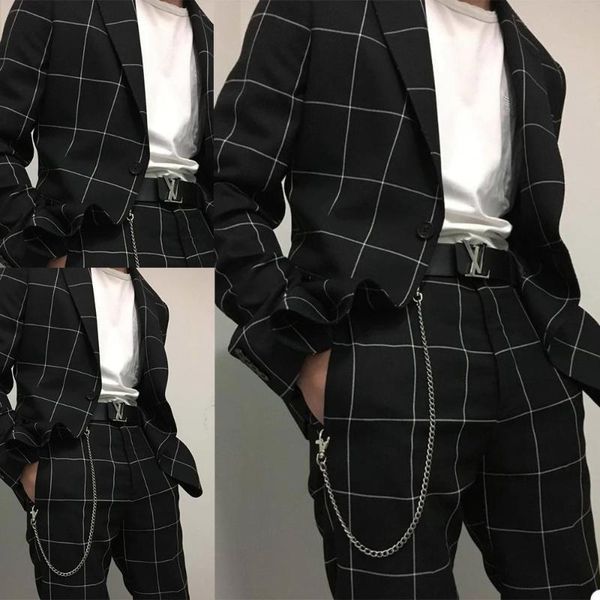 

men's suits & blazers black plaid check men for wedding smart casual single breasted jackets with pants groom wear tuxedo blazer mascul, White;black