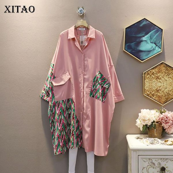 

women's blouses & shirts xitao patchwork print pattern pockets shirt women 2021 summer casual fashion style temperament turn-down colla, White