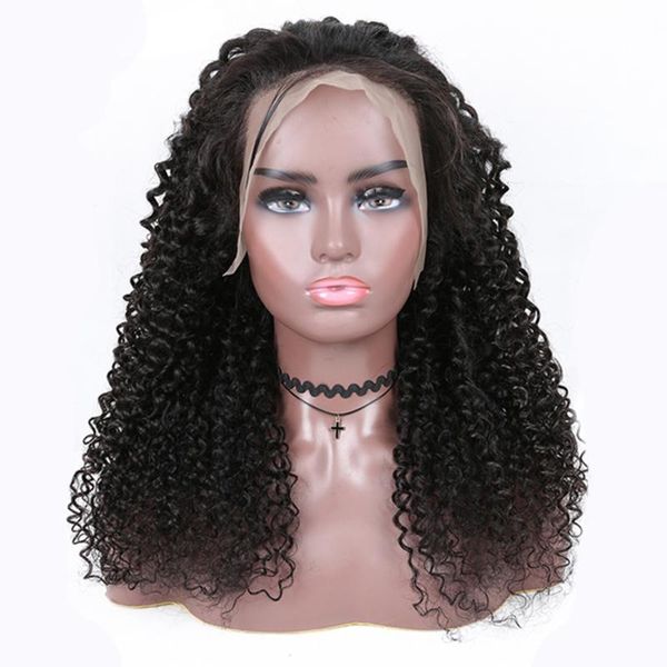 

lace wigs 180% density curly human hair frontal wig remy preplucked deep front for women brazilian hd, Black;brown