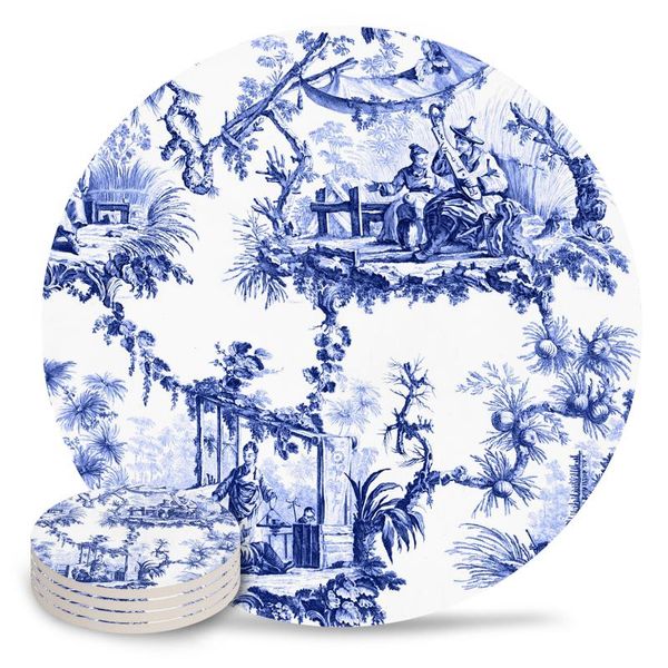 

mats & pads blue chinoiserie toile ceramic coasters waterproof tea cup mat modern home decor coffee table for glasses
