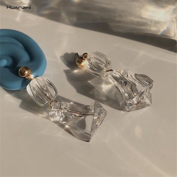 

dangle & chandelier huanzhi 2021 geometric transparent crystal acrylic irregular cube long drop earrings for women girls jewelry gifts, Silver