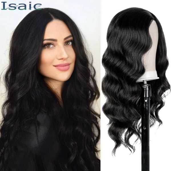 

synthetic wigs isaic long body wave black wig for women side part brown hair daily use heat resistant fiber